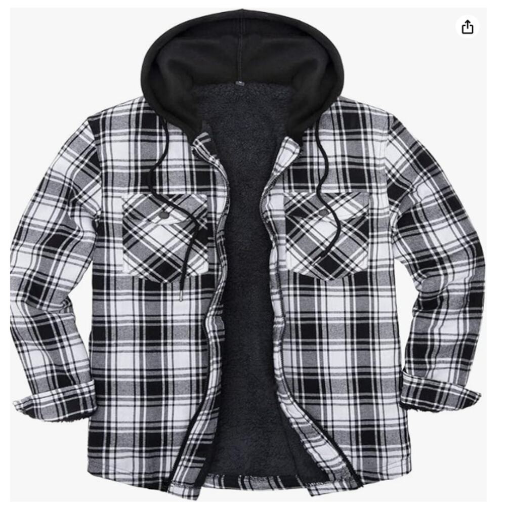 SIZE MEDIUM Men's Sherpa Lined Full Zip Hooded Plaid Shirt Jacket